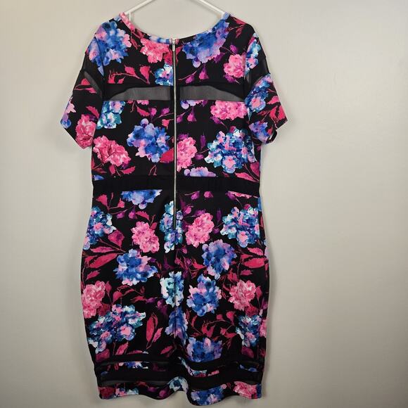 BOUTIQUE WOMEN Black Floral DRESS Sheer Bands PLUS 2X Pink Blue Party Classic - Picture 4 of 10